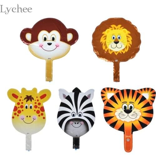Lychee Life 5pcs/set Animal Head Shaped Foil Balloons Kids Birthday Party Favors Wedding Baby Shower Party Decoration Supplies