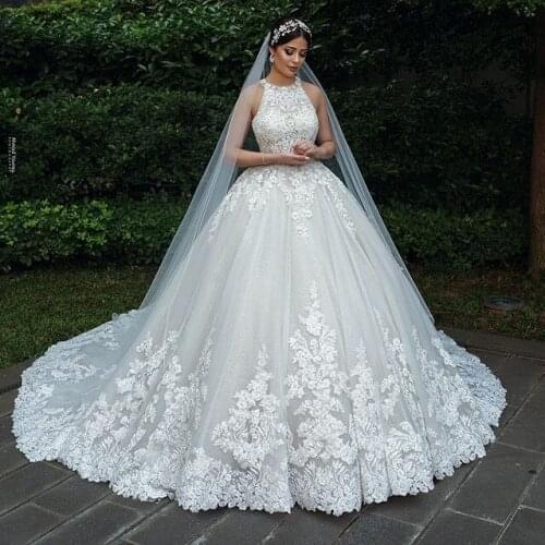 Hot Luxury Lace Muslim Bride Wedding Dresses A Line Sleeveless Buttons Tulle Bridal Wedding Gowns Plus Size Robe De Mariee