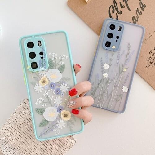 Cute Flower Phone Case For Huawei P40 P30 Pro Mate 30 Pro Nova 7 Case Full Body Soft TPU + Hard PC Phone Back Cover Gift