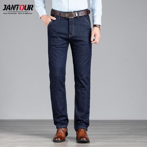 2020 New Autumn Winter Warm Fleece Jeans Men High Quality Pants Warm thicker Flocking Warm Soft Trousers Men Big size 40 42