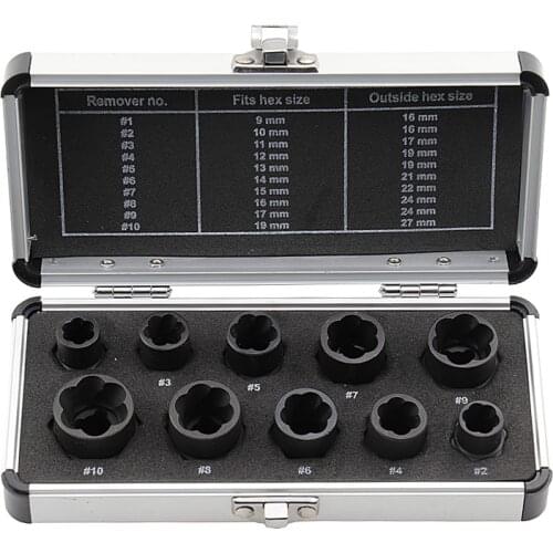 10Pcs Damaged Bolt Nut Screw Remover Extractor Set Nut Removal Socket Tool Extractor Remover Handymen Broken Bolt Stud Tool Kit