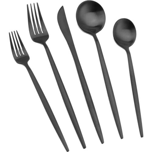 Matte Black Flatware Cutlery Set , Satin Finish 20 Piece Stainless Steel Utensils Set for Home and Restaurant