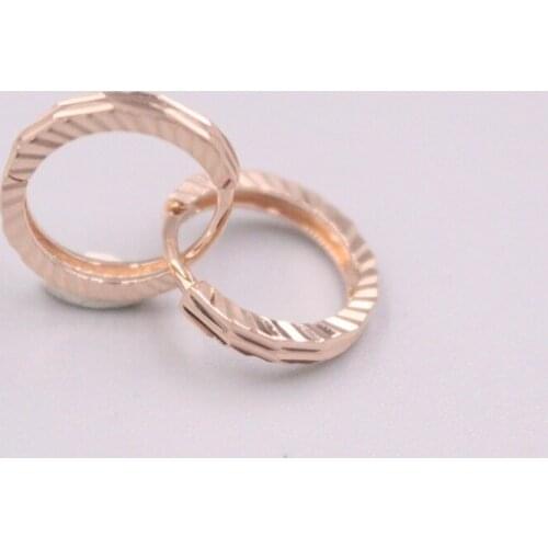 Real Pure 18K Rose Gold Earrings Carved Twill Line Hoop Earrings 1.5g For Woman Gift