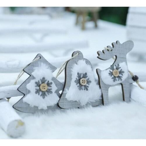 New 2PCS Wooden Plush Hanging Decoration Snowflake Bell Christmas Tree Decoration Festive Party Supplies