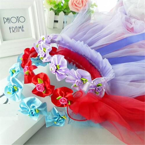 New Korean Girls Veil Wreath Headband Crown Floral Garland for Festival Wedding with Veil Birthday Gift Party Photograph Show