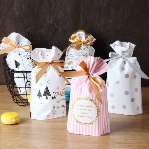 50pcs 15x21cm 12x17cm Plastic Bags Cute Style Gift Drawstring Bags Candy Cookie Jewelry Wedding Party Favor Holder Bag