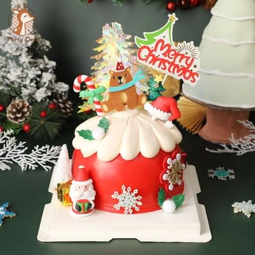 Santa Claus bear gift box deer Trees snowman Merry Christmas Cake Toppers Happy New Year Decorations Party Baking Supplies