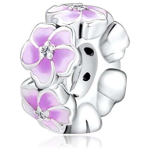 Fits for Pandora Charms Bracelets Magnolia Bloom Beads with Pale Purple Enamel 100% 925 Sterling Silver Jewelry Free Shipping