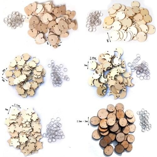 50pcs Natural Wooden Ornament Star Moon Heart Tree Wood Pendant For Scrapbooking DIY Wood Carfts One Hole Handmade Home Decor