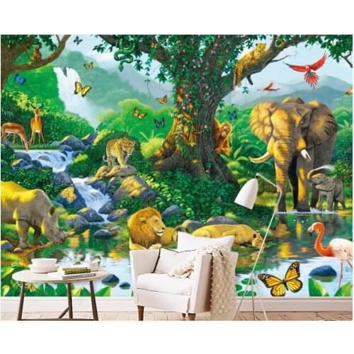 Custom mural 3d photo wallpaper Animal World Monkey Elephant Lion Rhino Childrens Room home decor wallpaper for wall 3 d