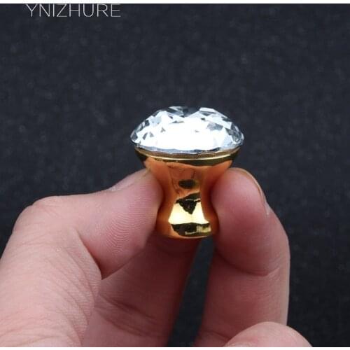25mm Furniture Door Kitchen Cabinet Drawer Wardrobe pull Handle K9 Crystal Glass Gold Handle Diamond Shape Knob With Screw