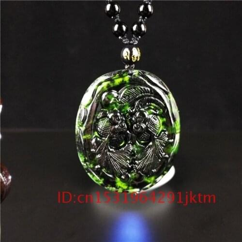 Charm Men Goldfish for Necklace Green Amulet Obsidian Jade Pendant Jewelry Chinese Accessories Carved Black Natural Gifts