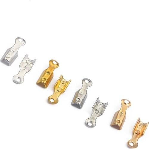 50pcs Gold Sivler Color Cords Crimp End Beads Caps Leather Clip Tip Fold Crimp Bracelet Connectors For Jewelry Making Findings