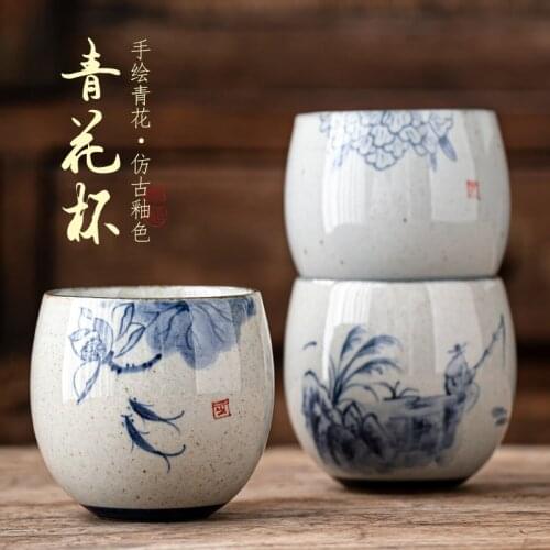 Blue and White Porcelain Handpainted Pictures Ceramic Teacup Kung Fu Tea Set Tea Cup Household Simple Teacup Small Tea Cup