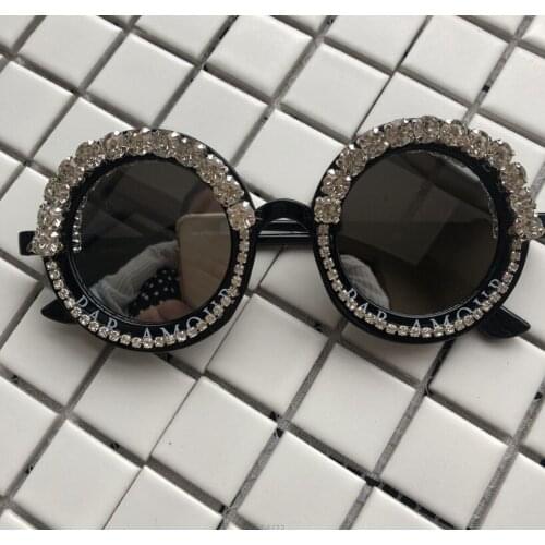 Handmade Sunglasses Silver Mirror Lens Women Mens Sunglasses Round Shape Small Sun Glasses UV400 Diamond Eyewear New Creative