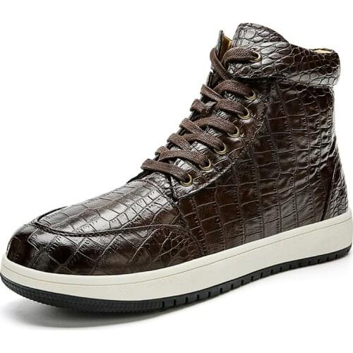 Crocodile Pattern Fashion High Top Men Shoes Big Size Leather Casual Board Shoes Street Youth Flat Footwear 2021 New Arrivals