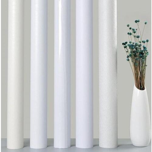 Thicken solid color white wood grain wardrobe desktop furniture stickers cabinets waterproof self-adhesive wallpaper PVC vinyl