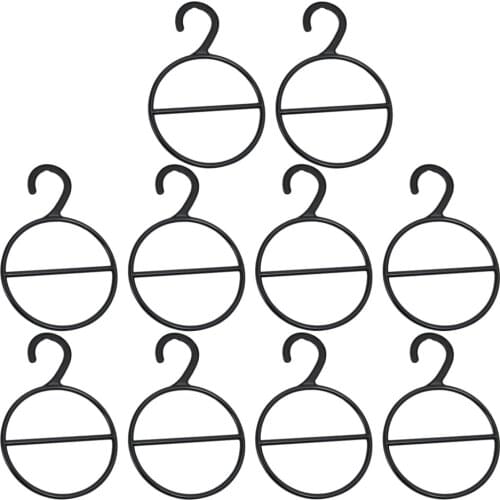 10PCS Circle Shape Coat Hanger Multifunctional Scarf Belt Tie Display Slots Holder Organizer (Black)