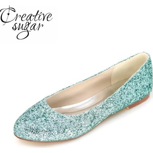 Creativesugar Sparkling 3D glitter bling green blue red purple woman flats beach wedding party night club fashion shoes flat