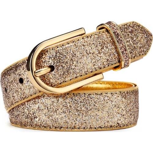 Anxianni belt female new golden belt female decoration silver PU leather ladies belt belt