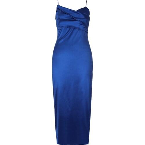 2021 New Summer Elegant Spaghetti Strap Midi Dress Womens Blue Clothes Sexy Sleeveless Club Celebrity Party Dress