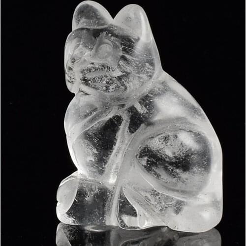 1.5 Inch Rock Quartz cat Statue Semi-Precious Craft Carved Stone Crystal Rose Quartz Mini Animal Figurine For Home Decor
