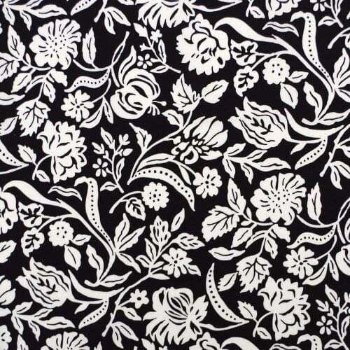 1 yard Cotton Woven Fabric - Flowers on black background (width=145cm)