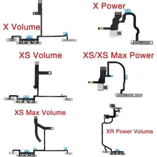 10pcs/lot Power On Off Flex For iPhone X XR XS Max Volume Side Button Key Ribbon Flex Cable Ribbon With Metal