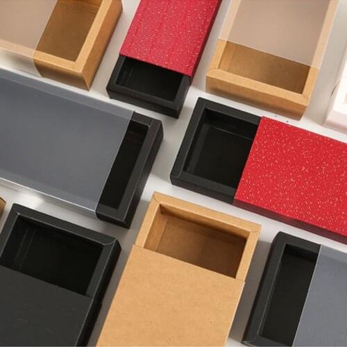 10pcs Red Kraft Paper Gift Drawer Box Packaging Dessert Cookie Cake Display Case Baby Shower Wedding Favers Packaging Boxes