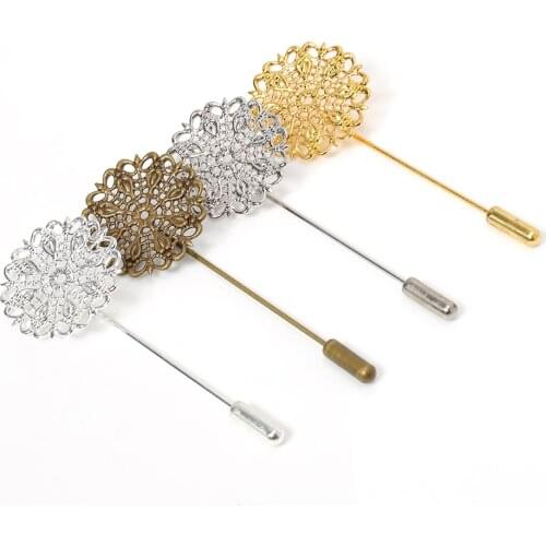 5pcs 25mm Flower Brooch Pin Base Hollow Out Copper Brooch Setting Boutonniere Brooch Accessories for Women Jewelry Making DIY