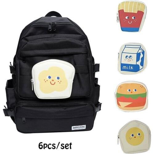 6pcs/lot Breakfast Series Backpack Bag Kawaii Japan Stylish Bagpack with Little Bag Students Boys Girls Schoolbag Travel Mochila