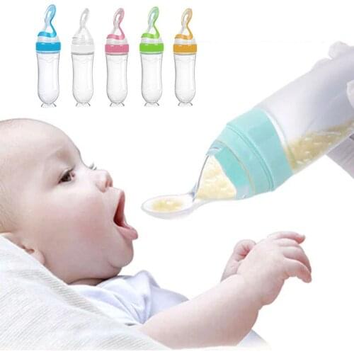 90ML Safe Newborn Baby Feeding Bottle Toddler Silicone Squeeze Feeding Spoon Milk Bottle Baby Training Feeder Food Supplement