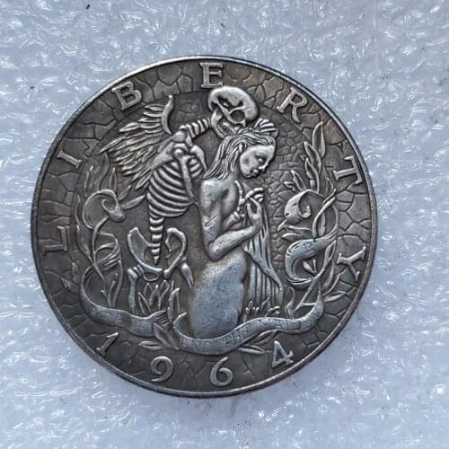 American Embossed Wanderer Coin Skull Angel Morgan Girl US Silver Dollar Commemorative Collectible Coin Challenge Coin Gift