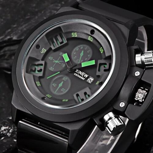 Free Shipping XINEW Mens Fashion Large Dial Rubber Strap Sport Style Casual Quartz Watches with Calendar Relojes Marcas Hombre