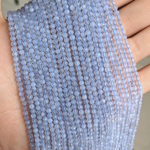 Blue Chalcedony Genuine Natural Stone Beads 3mm Faceted Cutting Loose Blue Chalcedony Beads for Jewelry Making