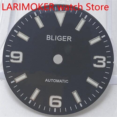 BLIGER/29mm/ sterile WATCH DIAL Parts fit for NH35 NH35A NH36 7S26 Automatic Movement Blue Luminous dial marks