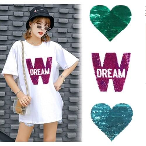 Letter W LOVE Heart Sewing On Reversible Patches For Clothes Cartoon Sequin Transfers Patch Accessory For Kids Clothing Stickers