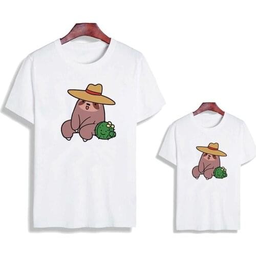 Breathable Kids Family Look versatile T Shirt Mom and Daughter Loose T-shirt Combination of Cactus Sloth Graphic preint Tshirt