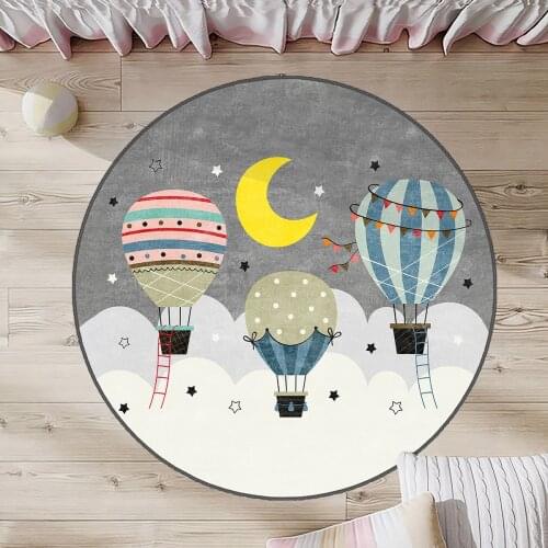 Gri Yuvarlak Çocuk Odası Halısı balon bulut ay yıldız sarı beyaz