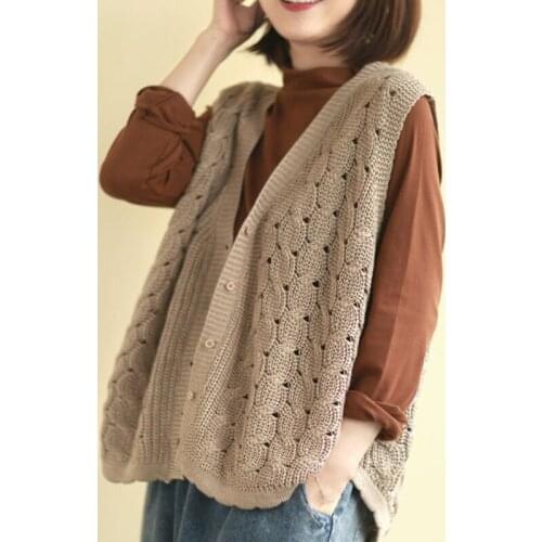 Johnature Spring New Leisure Fashion V-neck Single Breasted Knitwear Cardigan Vest 2021 Simple Comfortable All-match Women Tops