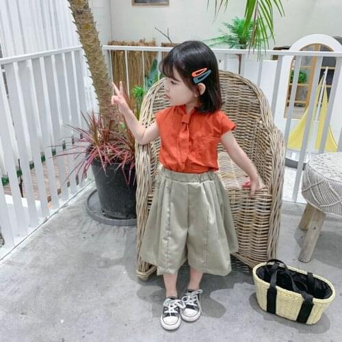 Children Clothing Set Girl Clothes Literary Shirt + Wide-Leg Pants 2 Piece Suit Summer New Korean Fashion Girl