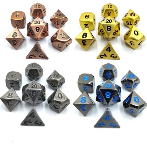 7pcs Zinc Alloy Metal Polyhedral Dice Set DND Role Playing Game Dice Set with Velvet Storage Bag for RPG MTG D&D Math Teaching