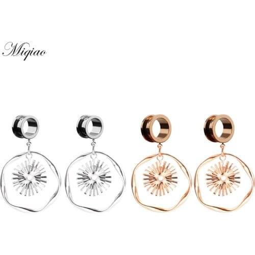 Miqiao 2pcs Simple Niche Stainless Steel Sunflower Wave Ear Expander Pulley Ear Expander Exquisite Piercing Jewelry