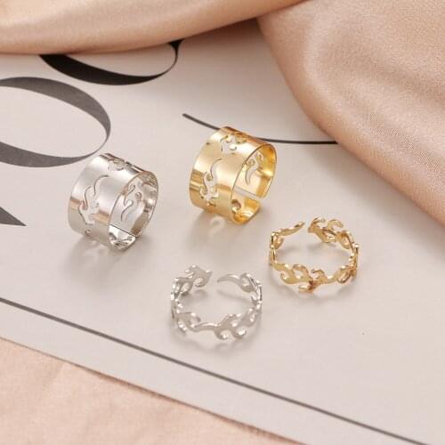 Trendy Gold Silver Color Flame Hollow Rings For Women Men Lover Couple Sets Engagement Wedding Opening Ring Jewelry Accessories