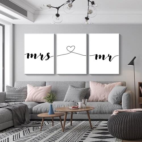 Nordic Simple Family Wall Art Canvas Poster Minimalist Print Couple Love Painting Mr Mrs Letter Picture for Living Room Decor
