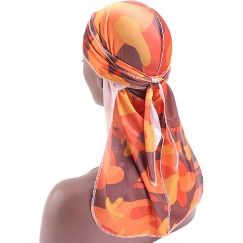 New Mens Laser Silky Durag Mens Headwear Camouflage Shiny Men DuRag Doo Rag Bandanas Pirate Hat Hair Cover Accessories