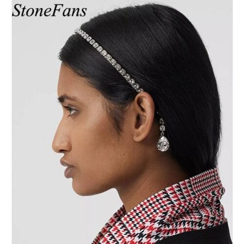 Stonefans Fashion Hair Accessories Rhinestone Headband for Women Silver Color Crystal Pendant Hair Chain Wedding Jewelry Gift