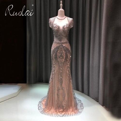 Luxury Mermaid Evening Dress Long 2019 Women Elegant Illusion Beading Formal Dresses Dubai Party Gown vestidos de festa longo