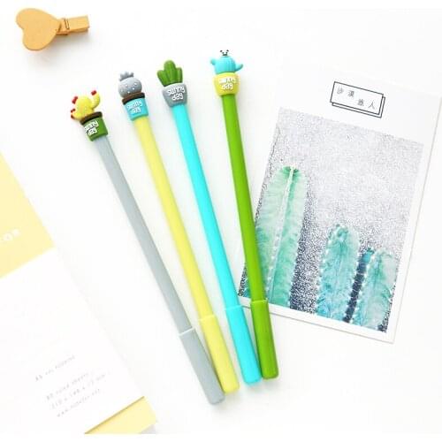 4pcs Cute Cactus gel pen Green plant potting pens 0.5mm ballpoint Black color ink refill Stationery Office school supplies F763