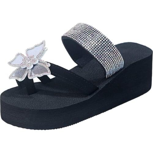Women Slippers Summer Fashion Girls Butterfly rhinestone Flat Bohemian Casual Sandals Breathable Beach Shoes Wedges Slippers